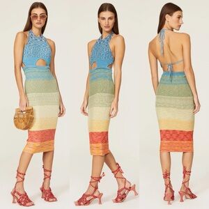 Staud Edesia cutout space-dyed ribbed-knit open back halter midi dress S small